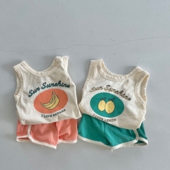 Baby Unisex Fruit Design Sleeveless Top Combo Short Pants In Summer Outfit Wearing Wholesale