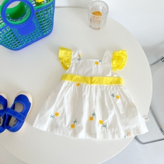 Baby Girl Floral Print Color Patchwork Flutter Sleeve Dress Wholesale