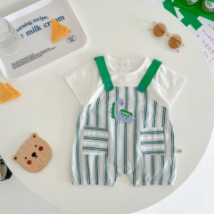 Baby Boy Strips Pattern False 2-pieces Romper In Summer Wholesale