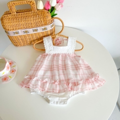 Baby Girl Grid Sleeveless Dress Romper Wholesale