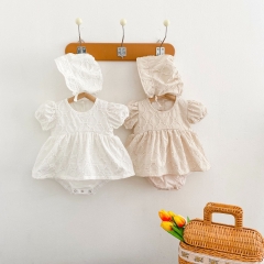 2022 Baby Girl 2 pieces Dress Romper Combo Hat Summer Outfit Wearing Wholesale