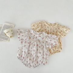 2022 newborn clothes summer new Short sleeve Flying sleeve flower baby girl romper big bow female bow baby girl romper wholesale