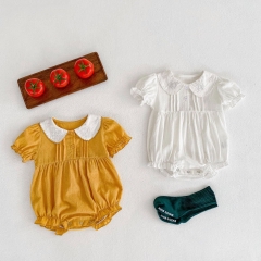 Ins 2022 summer INFANT baby GIRL bodysuit romper lace doll collar short sleeve triangular Khaki creeper yellow newborn wholesale