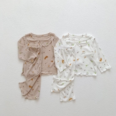 2022 New Arrival Baby Girl Floral Print Doll Collar Pajamas Sets In Autumn Wholesale