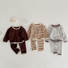Baby Girl Round Collar Top Combo Long Pants In Sets Autumn Wearing Pajamas Sets Wholesale