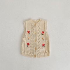Infant Baby Embroidery Floral Sleeveless Knitting Sweater In Autumn Wholesale