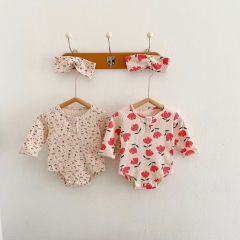 Baby Girl Floral Print Romper with Headband In Sets Wholesale
