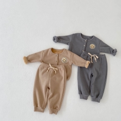Baby Unisex Velvet-in Smile Top Combo Pants Sets In Winter Wholesale