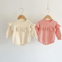 Baby Girl 2022 Autumn New Arrival Hollow-out Design Knitting Sweater Romper Wholesale