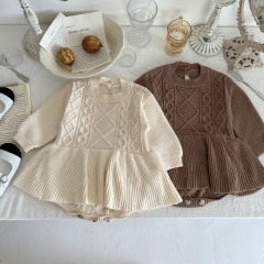 Infant Baby Girl Retro Twist Design Knitting Autumn Dresses Wholesale