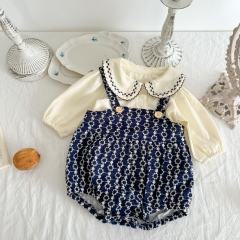 Baby Girl Jacquard Collar Top Combo Overalls In Sets Wholesale