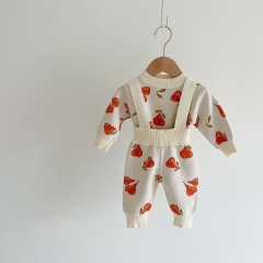 3-piece Pear Jacquard Top Onesies Overalls In Sets Knitting Sets Wholesale 3-piece Pear Jacquard Top Onesies Overalls In Sets Knitting Sets Wholesale