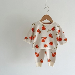 3-piece Pear Jacquard Top Onesies Overalls In Sets Knitting Sets Wholesale 3-piece Pear Jacquard Top Onesies Overalls In Sets Knitting Sets Wholesale