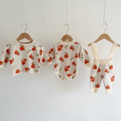 3-piece Pear Jacquard Top Onesies Overalls In Sets Knitting Sets Wholesale 3-piece Pear Jacquard Top Onesies Overalls In Sets Knitting Sets Wholesale