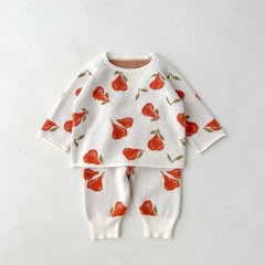 3-piece Pear Jacquard Top Onesies Overalls In Sets Knitting Sets Wholesale 3-piece Pear Jacquard Top Onesies Overalls In Sets Knitting Sets Wholesale