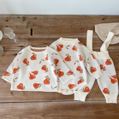 3-piece Pear Jacquard Top Onesies Overalls In Sets Knitting Sets Wholesale 3-piece Pear Jacquard Top Onesies Overalls In Sets Knitting Sets Wholesale