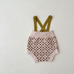 Infant Baby Girls Jacquard Plaid Knitting Overalls Wholesale