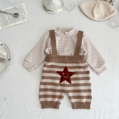 Infant Baby Girls Strips & Star Knitting Overalls Wholesale