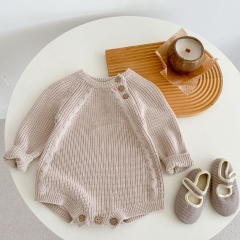 Infant Baby Button Design Solid Knitting Romper Wholesale