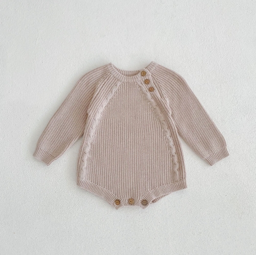 Infant Baby Button Design Solid Knitting Romper Wholesale