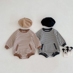 Infant Baby Unisex Strips Long-sleeved Round Collar Onesies Wholesale
