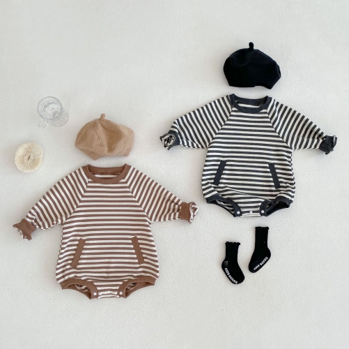 Infant Baby Unisex Strips Long-sleeved Round Collar Onesies Wholesale