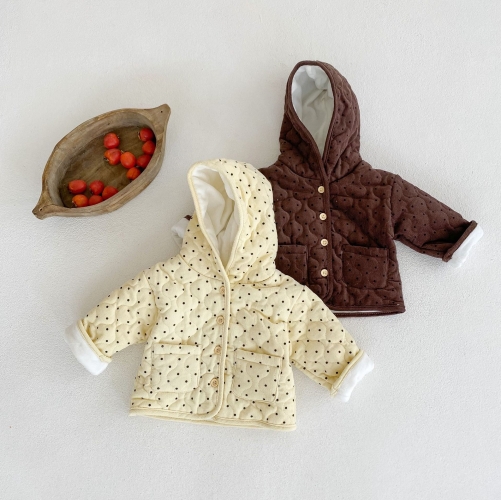 Infant Baby Grils Dot Print Hoodie Winter Coat Wholesale