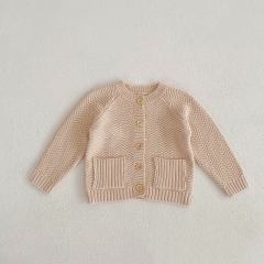 Infant Baby Girls Solid Pockets On Two-sides Knitting Coat Wholesale