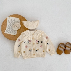 infant baby girls embroidered long-sleeved jacket clothing newborn 100% cotton cardigan