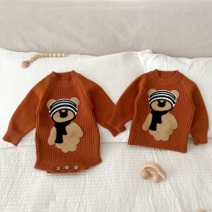 Infant Baby Unisex Bear Pattern Knitting Romper Top Sweater Wholesale