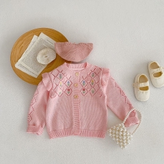 100% Cotton Knitted Spring Embroidered Cardigan for Babies from 0-2 years Wholesale