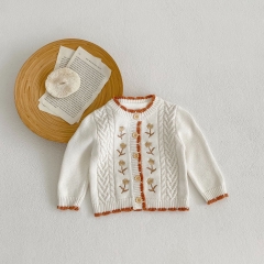 2023 Infant Baby Floral Long-sleeved Round Collar Knitting Coat In Spring Wholesale