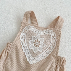 Ins 2023 Spring Long-sleeved Top Combo Lace Heart Pattern Overalls In Sets Wholesale
