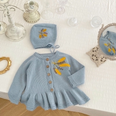 Infant Baby Girls Lotus Leaf Pendant Wheat Ear Embroidery Knitting Coat Wholesale