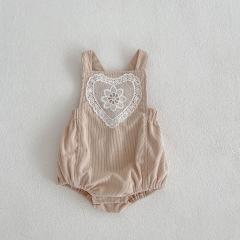 Ins 2023 Spring Long-sleeved Top Combo Lace Heart Pattern Overalls In Sets Wholesale