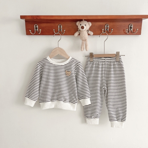 Infant Baby Unisex Stripped Sets Embroidery Bear Wholesale