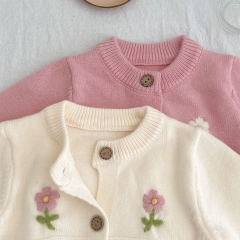 Infant Baby Floral Embroidery Knitting Coat In 2023 Spring Wholesale