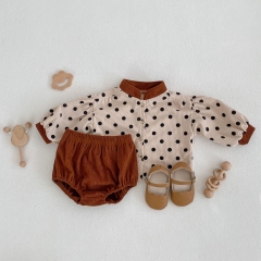 Infant Baby Girls Dot Print Long-sleeved Cardigan Combo Short Pants In Sets Wholesale