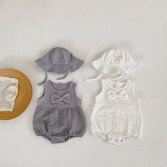 Infant Baby 2pcs Solid Color Bow Patched Design Onesies With Hats Wholesale