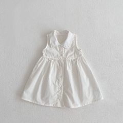 Infant Baby Girl Solid White Full Button Shirt Dress For Sale Wholesale