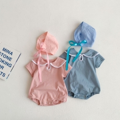 Infant Baby Solid Color Sailor Style Oneseis With Hat In Summer Wholesale