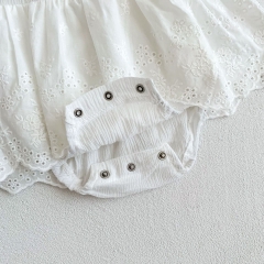 Infant Baby Girl Solid Color Embroidered Design Sleeveless Onesies Dress With Hat Wholesale