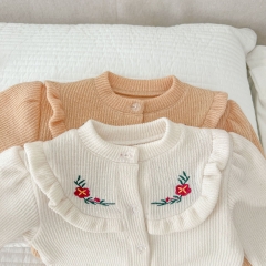 Infant Baby Girl Embroidered Design Overalls With Coat Sets Wholesale