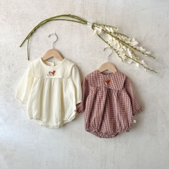 Infant Baby Girl Solid Color Embroidered Design Long Sleeve Onesies Wholesale