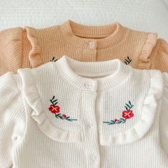 Infant Baby Girl Embroidered Design Overalls With Coat Sets Wholesale
