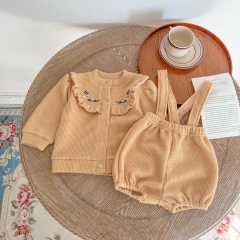 Infant Baby Girl Embroidered Design Overalls With Coat Sets Wholesale