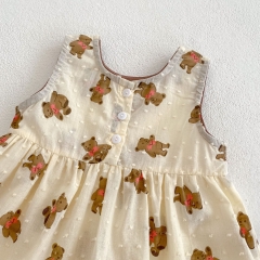 Infant Baby Girl Cartoon Bear Pattern Sleeveless Vest Dress Wholesale Infant Baby Girl Cartoon Bear Pattern Sleeveless Vest Dress Wholesale