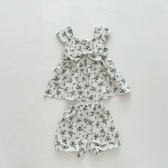 Infant Baby Girl Floral Graphic Sling Tops With Loose Shorts Sets Wholesale