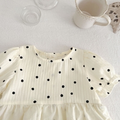 Baby Girl Dot Pattern Crewneck Mesh Onesie Dress With Headband Wholesale