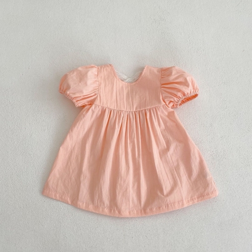 Infant Baby Girl Solid Pink Mesh Belted Design Dress Wholesale